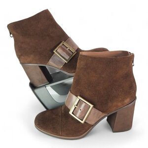 Kork-Ease Denoon‎ Cap Toe Buckle Suede Ankle Booties Brown Q40923 Women's 6M